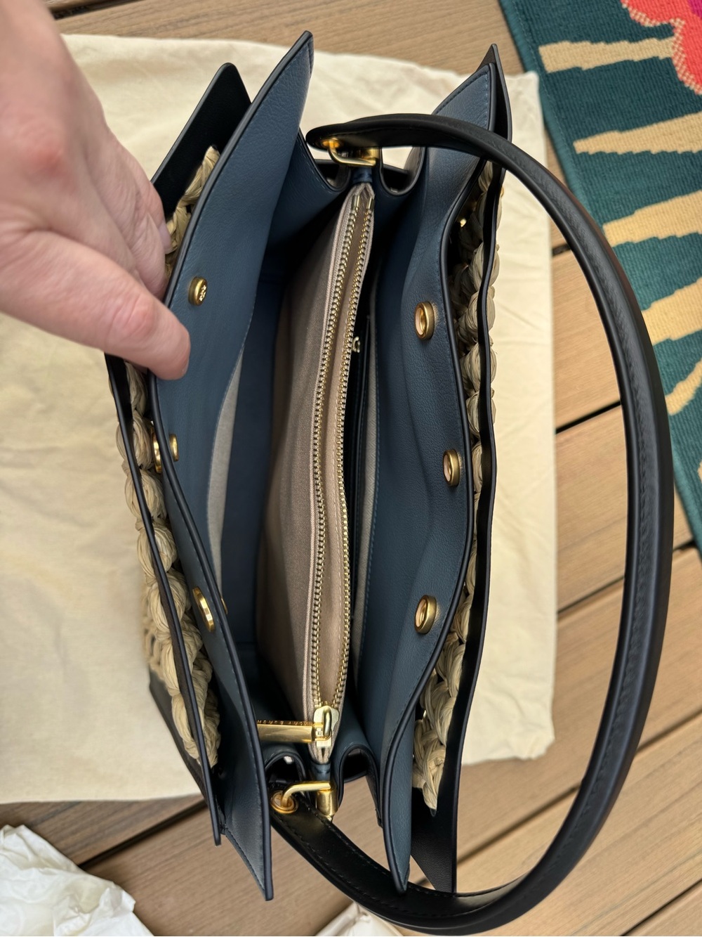 Tory Burch Lee Radziwill Raffia Punch Double Bag - Picture 9 of 15